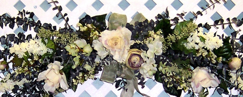 Customize Weddings Floral Eucalyptus Swag Shades of White Green Plum Shown 145 USD Custom Made Easy U PICK Style Type Color Starting @ 45
