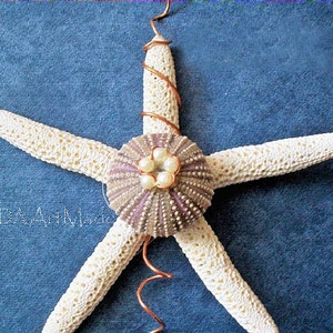 Starfish Urchin Ornament, Copper Aubergine Accent, Beach Wedding, Coastal Decor, Ocean&#39;s Bounty Glitz, Eggplant White, Mermaid Accessory