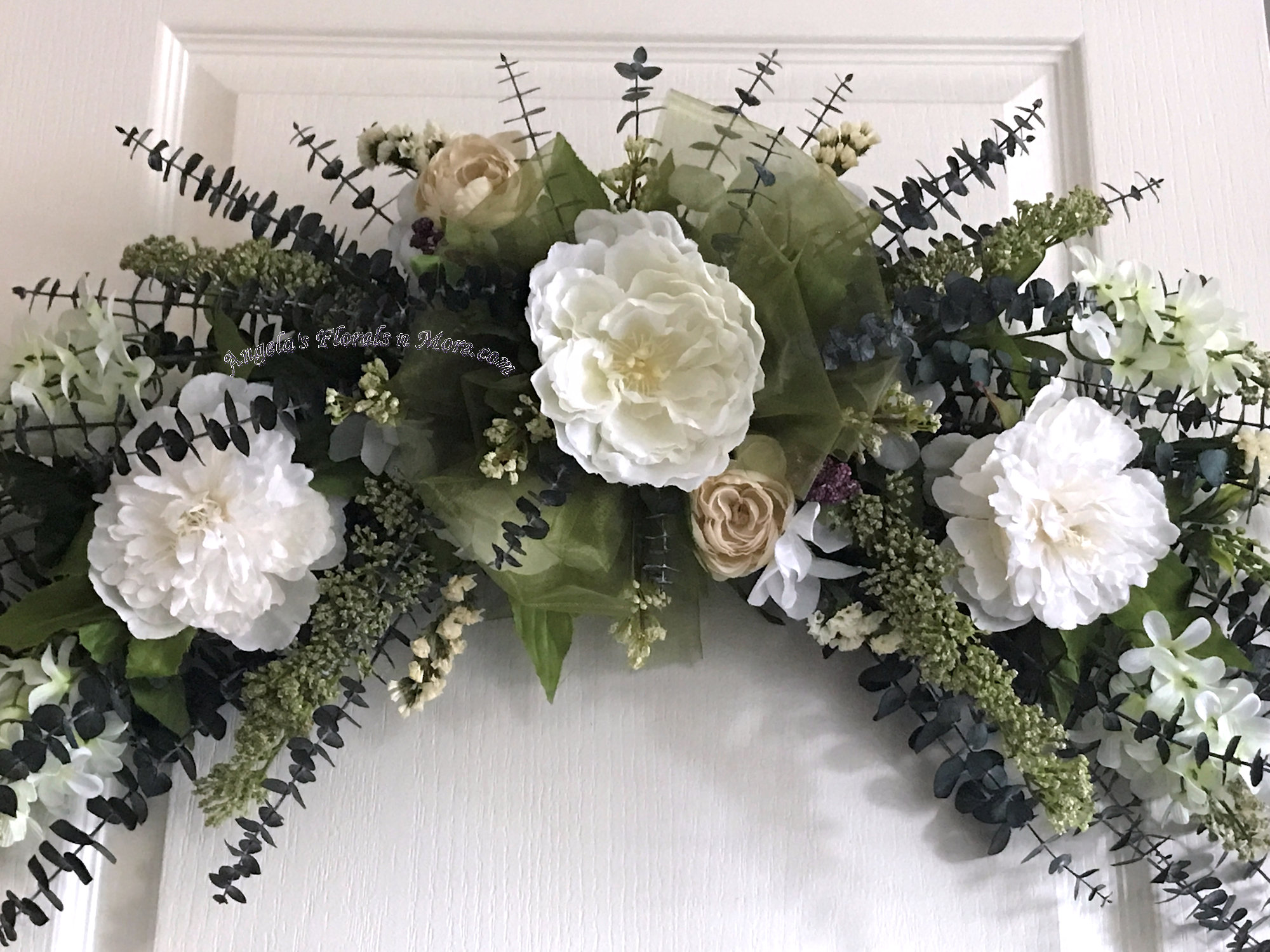 Floral Eucalyptus Swag Shades of White Green Plum 175 USD Custom 