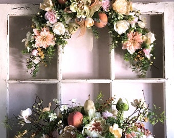 Floral Swag Centerpiece Butter Peach Cream Fruit + Flower Choice-Silk Flower Arch Swag or Centerpiece Arrangement Country Cottage Farmhouse