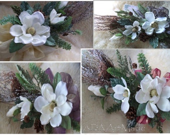 Silk Magnolia Swags U Pick Wintry Victorian Decor-Cottage Chic Floral  Wreath, Frosted Branch Nest, Ivory Plum Taupe, Radiant Orchid FDS3