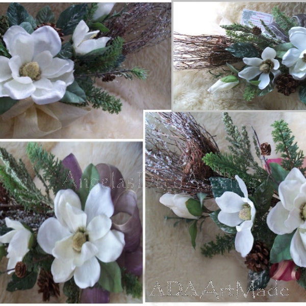 Silk Magnolia Swags U Pick Wintry Victorian Decor-Cottage Chic Floral  Wreath, Frosted Branch Nest, Ivory Plum Taupe, Radiant Orchid FDS3