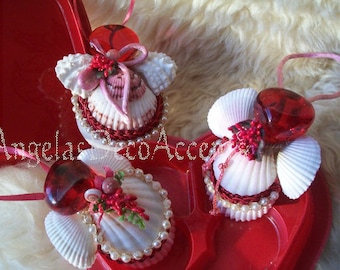 Angel Shell Art Hearts MD Decor Ornaments Cupid Cherubs Start @ 23 USD-Bud Vase Seashell Accents Red Glass Hearts Stocking Stuffers Favors