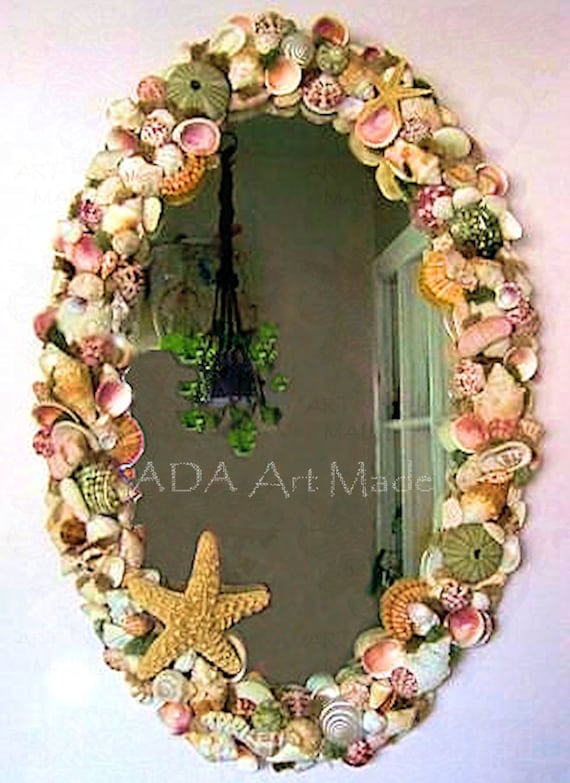 Seashell Mirror: Coastal Chic Decor, Large Oval Shell Frame (28x19)