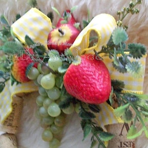 Cork Wreath: Farmhouse Faux Fruit, Gingham Accent Decor