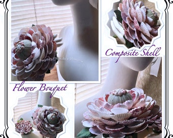 Seashell Flower Bouquet Destination Beach Wedding-Pink White Glamelia Composite Shell Art Flower Bouquet-Unique Shell Rose Urchin Bouquet