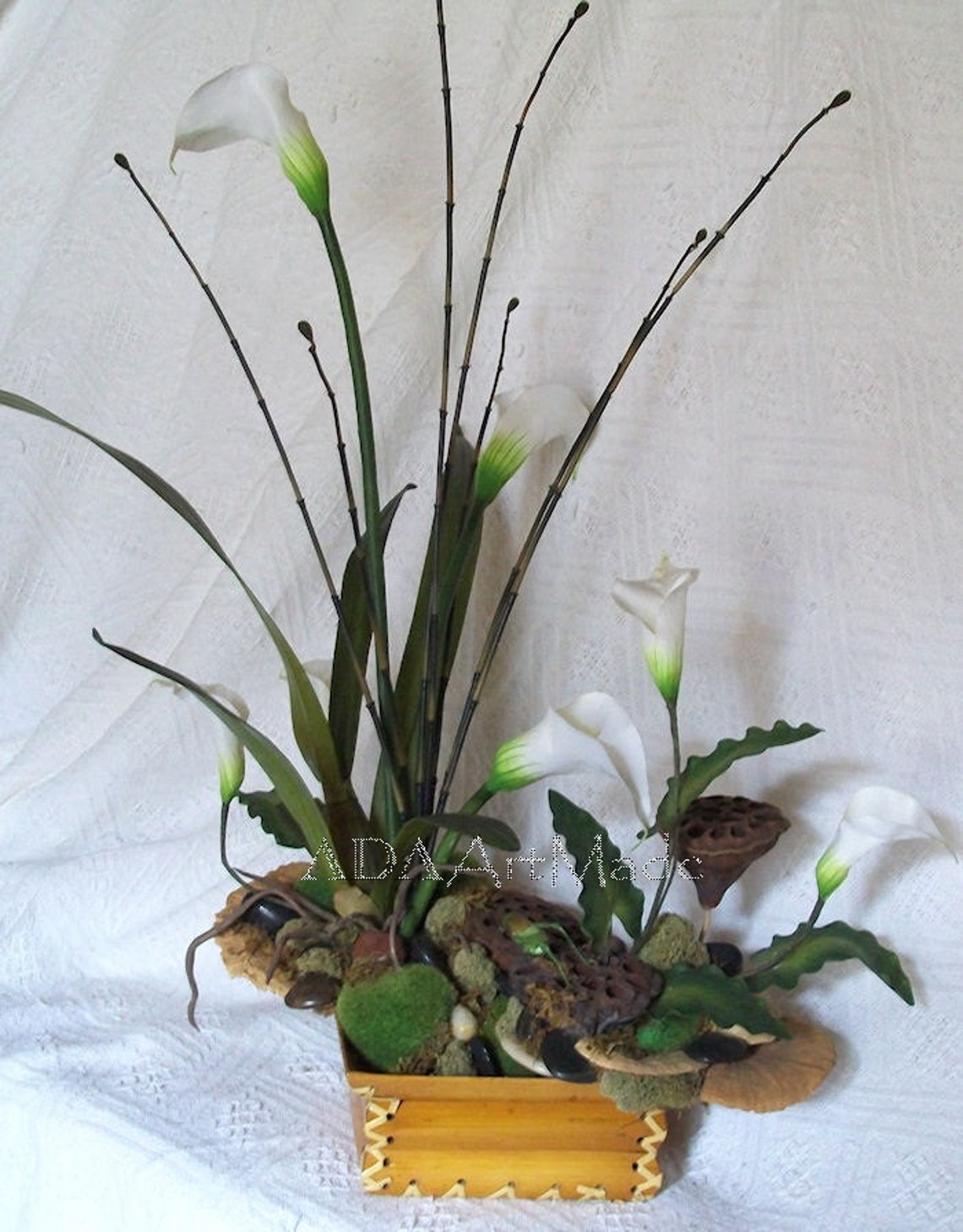 Contemporary ZEN Centerpiece Calla Lily Flowersdesigner Silk Dry