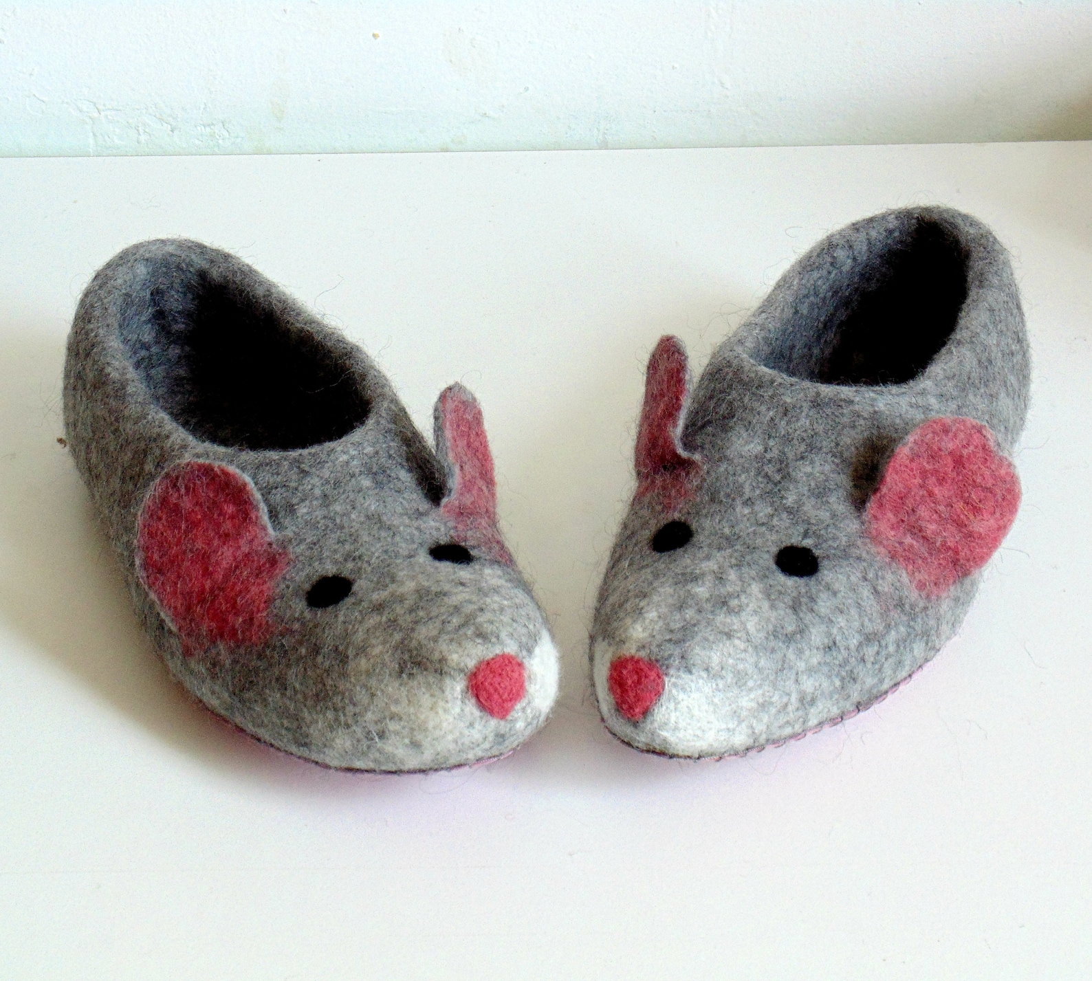 Felted slippers mouse rat slippers with soles eco-friendly | Etsy