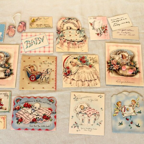 Ephemera Vintage 1940s Baby Shower Cards Die Cut