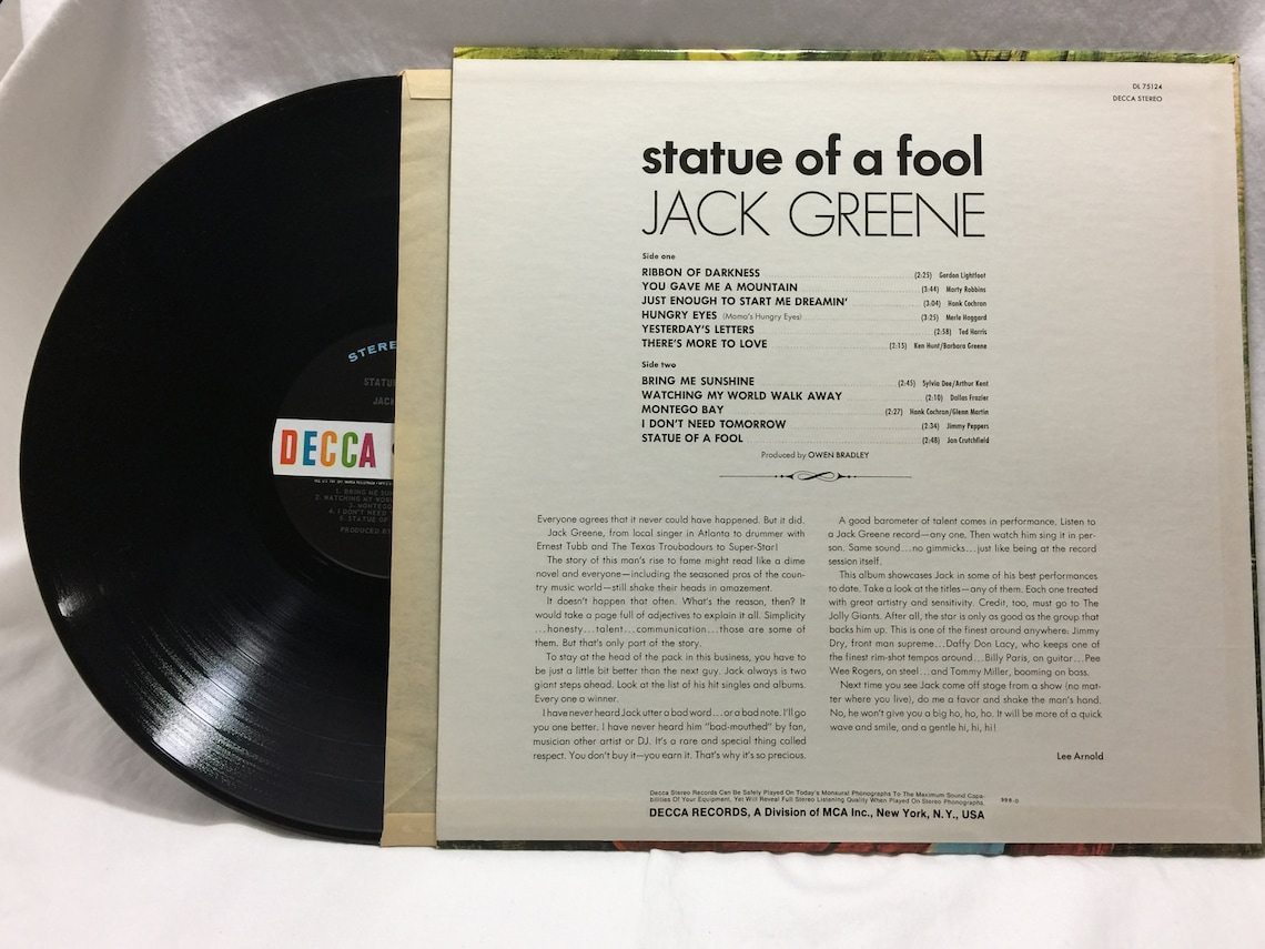 Jack Greene Statue of A Fool Vintage Vinyl Record Album 33 Rpm Etsy