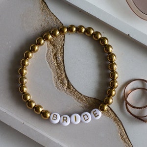 Custom Bride Bead Bracelet Hematite Gemstone Crystal Beads | Bachelorette | Bridal Party | Maid of Honor | Bridesmaid