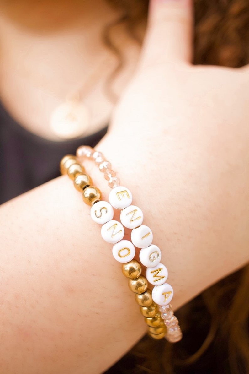Custom Bead Bracelet Name Bead Bracelet with Gold Letters Etsy