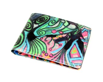 Upcycled Artist Collaboration Bifold Wallet Featuring Original Artwork
