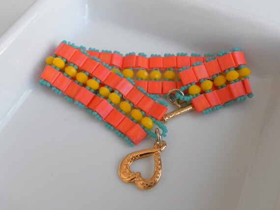 Items similar to yellow orange beaded bracelet, Charm Bracelet, Friendship Bracelet, Beadwork ...
