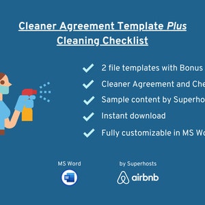 Vacation Rental and Airbnb Cleaning Agreement and Checklist Template for Airbnb Created by Superhosts, Printable and Fully Customizable