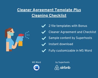 Vacation Rental and Airbnb Cleaning Agreement and Checklist Template for Airbnb Created by Superhosts, Printable and Fully Customizable