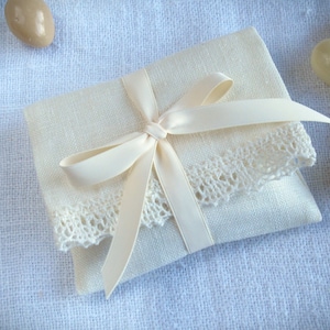 10 pezzi/set Sacchetti pieghevoli in lino con pizzo per bustine, sacchetti per confetti o lavanda, tasche