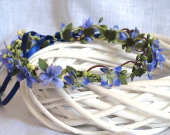 Blue flowers headband - flower crown -  head wreath - Halo - Wedding hair accessory