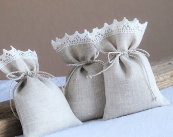 10 pcs Linen favor bags, size 3x5'' gift bags Wedding favor Shower Packaging, Light taupe gray