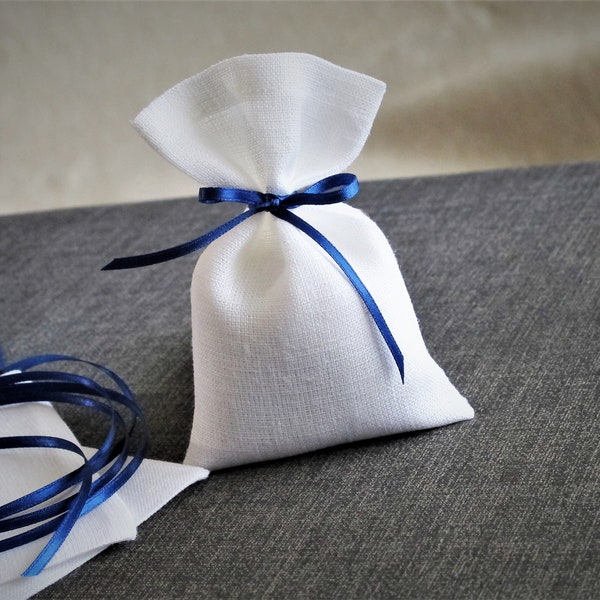 100 pcs Linen bags sachets 3x5'' small gift bags Candy or Lavender bags Weddings Shower Baby Christening, White