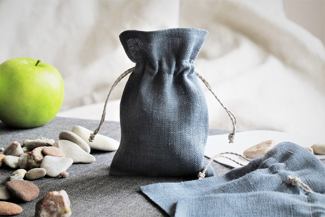 6 Piece Set, Small Linen Drawstring Bags, Amulet Bags, Gifts Storage