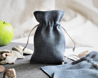 6 piece set, small  linen drawstring bags, amulet bags, gifts - storage - favors - packaging , blue