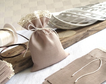10 pcs 4x6'' Linen bags with laced top, favor or packaging bags Wedding Shower, wet sand