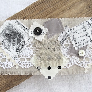 Vintage Postkarte Textilcollage: Handgemachter Reststoffausschnitt (4x7'')