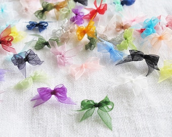 Rainbow colors Small organza ribbon bows, double bows, butterflies, embellishment