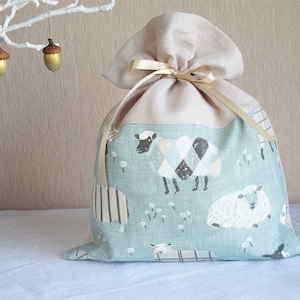 1 zakje schapen / linnen en katoen cadeauzakje cadeauzakje beige blauw