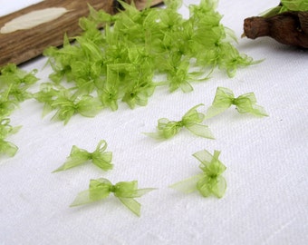Small organza ribbon bows - applique Hair pins Invitations Gift wrap, Apple green