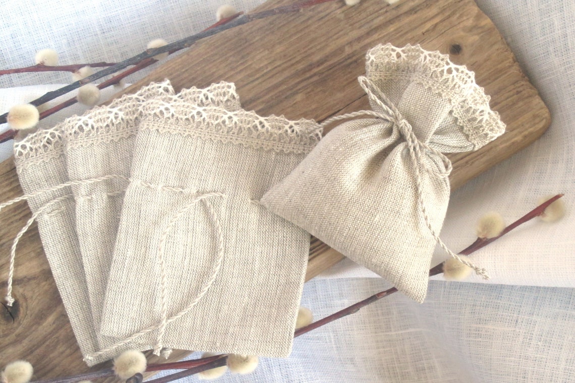 10 pcs 3x4 inch Lace edged small linen bags sachets gift bags | Etsy