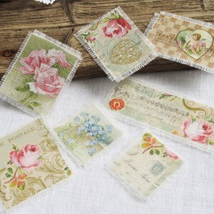 Vintage postcard style textile motifs for crafts junk journal scrapbook supplies 7 piece set