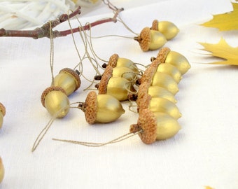 Gold color acorns Acorn ornaments Real Acorns Christmas tree ornament Home decoration Christmas gift wrap, set
