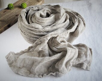 Long linen scarf for him for her casual accessory, Linen wrap, gray