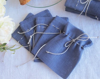 10 pcs Linen bags size 3x4'' sachets small gift bags Candy or Lavender bags Weddings Shower, Blue