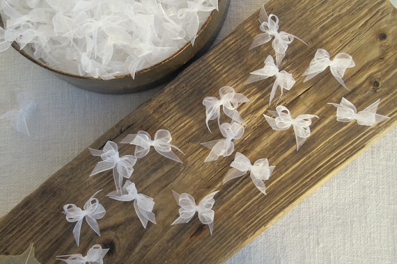Small organza ribbon bows - applique, sewing supply, decorating, scrapbooking supply - gift wrap, White