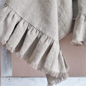 Linnen handdoek van ongeverfd linnen, theedoek, theedoek, ruche met franjes