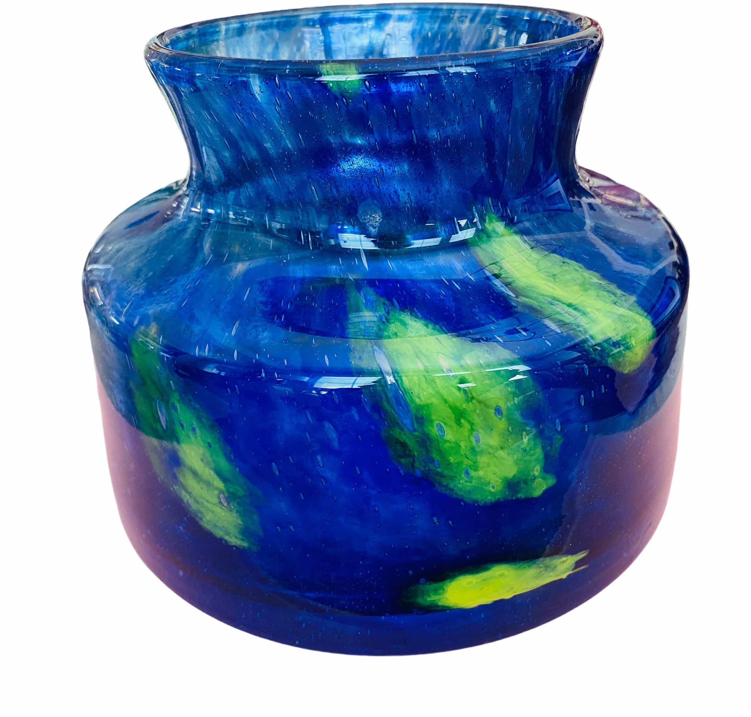 Cobalt Blue Art Glass Vase Green Accents Etsy