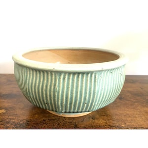 Vintage Green Pottery Planter 9” Opening 4” High Signed