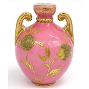 Antique Royal Crown Derby Gilt Pink Amphora Vase 4 Inch High England