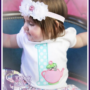 Mouse Hiding in a Teacup Birthday Appliqued Shirt | Tea Party Birthday shirt | Two for Tea birthday |