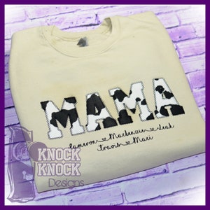 Mama appliqued with Cow Print Fabric Sweatshirt | Cow Print Mama | Mama Sweatshirt |  Embroidered Sweatshirt