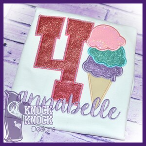 Ice Cream Fourth Birthday Appliquéd Shirt | Fourth Birthday Shirt | Ice Cream Birthday Shirt