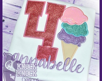 Ice Cream Fourth Birthday Appliquéd Shirt | Fourth Birthday Shirt | Ice Cream Birthday Shirt