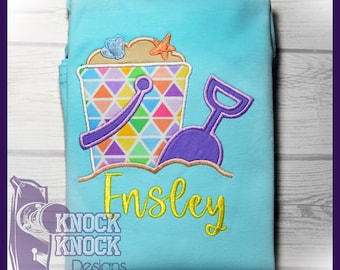 Personalized Girl's Applique Shirt: Sand Bucket Beach Design