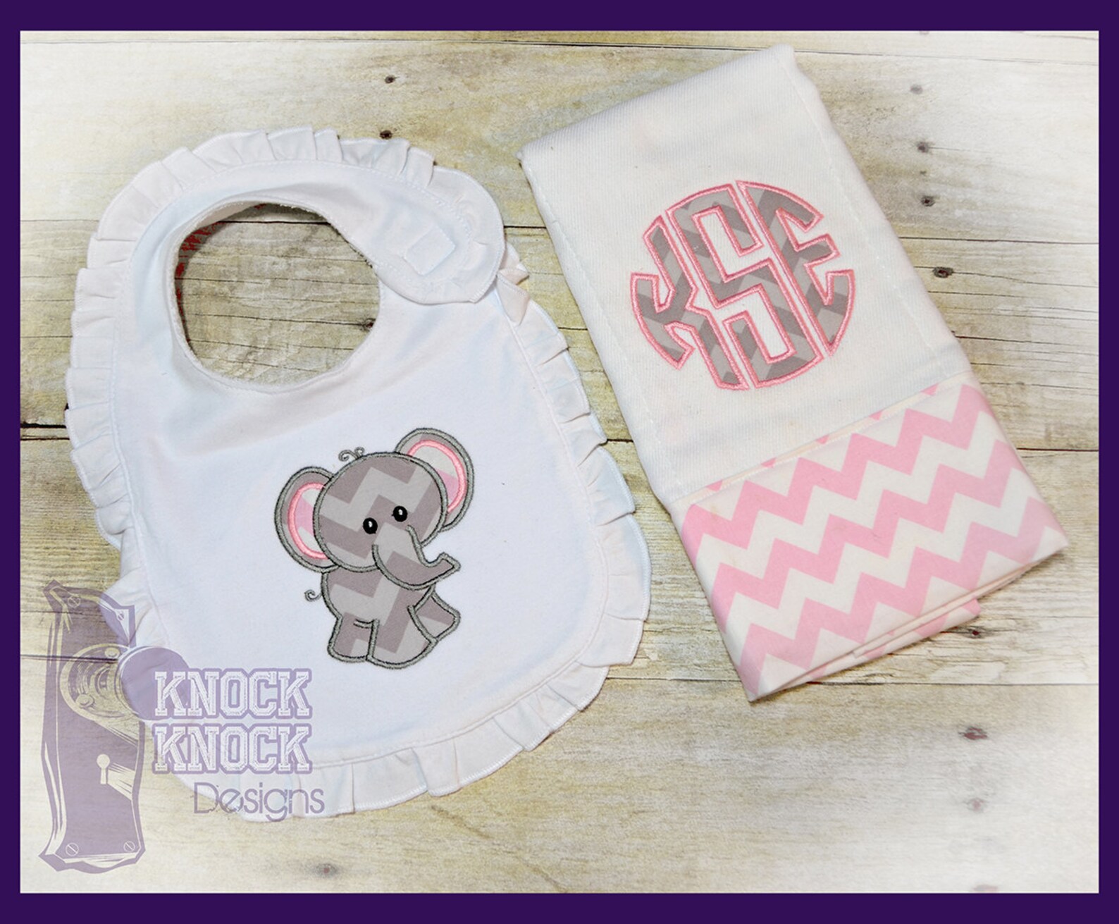 Personalized Baby Elephant Appliqued Bib & Burp Cloth SET Etsy