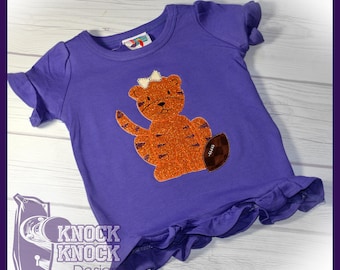 Girl's Tiger with Football Appliqued Shirt | Tiger Shirt | SC Tiger Shirt | College Football Shirt