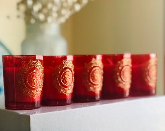 Henna Candles, votive candles, hostess gifts, wedding favors, Hand-Painted candles, Set of 6