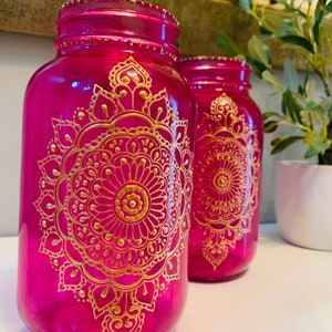 Henna Moroccan Indian Bohemian Henna Jar 24 oz Candleholder with Handpainted Details image 3